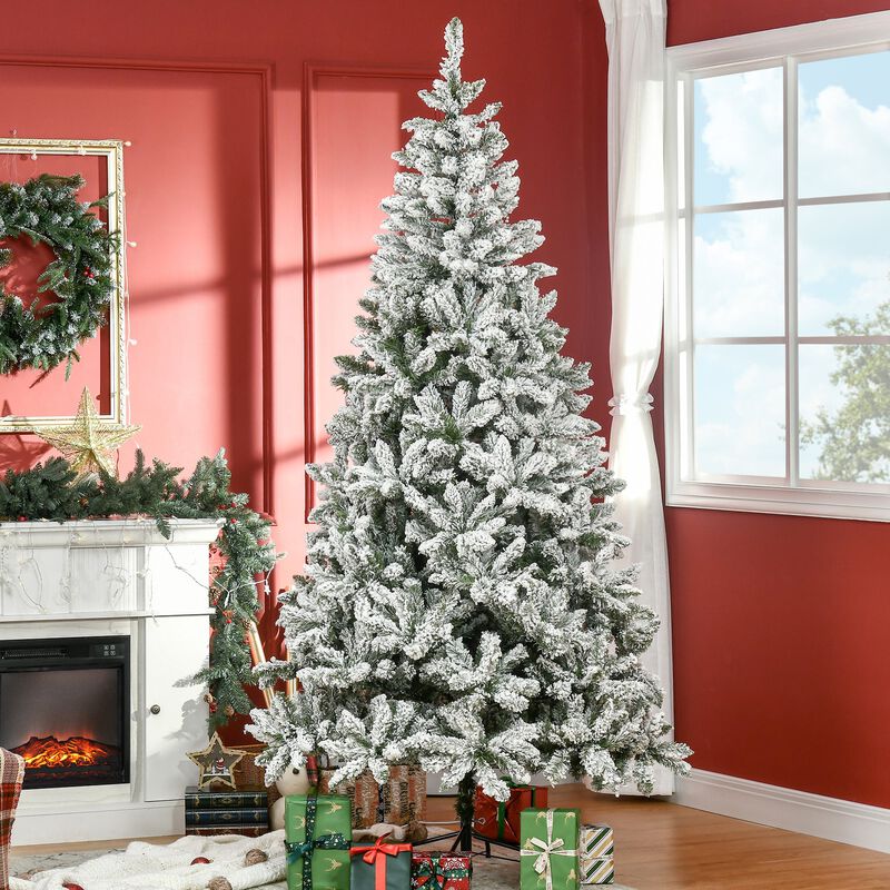 7.5 ft Tall Unlit Snow Flocked Pine Artificial Christmas Tree with Realistic Branches