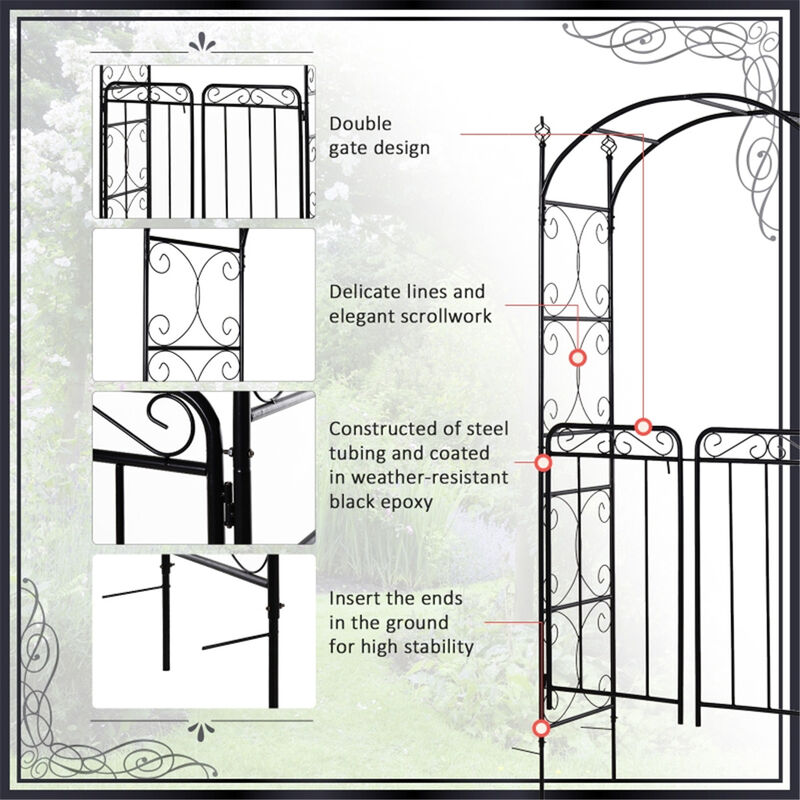 Garden Archway Metal Trellis With Gate For Climbing Plants & Outdoor Decor image number 3