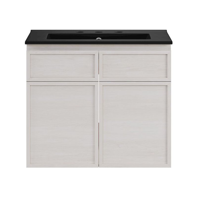 24" Wall-Mounted Bathroom Vanity in White Oak, Black 3-Hole Widespread Sink Top image number 0