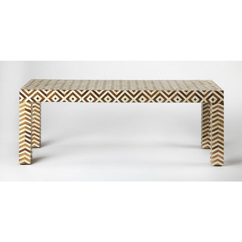 Butler Specialty Crispin Wood & Bone Inlay 48"W Bench, Light Brown image number 1