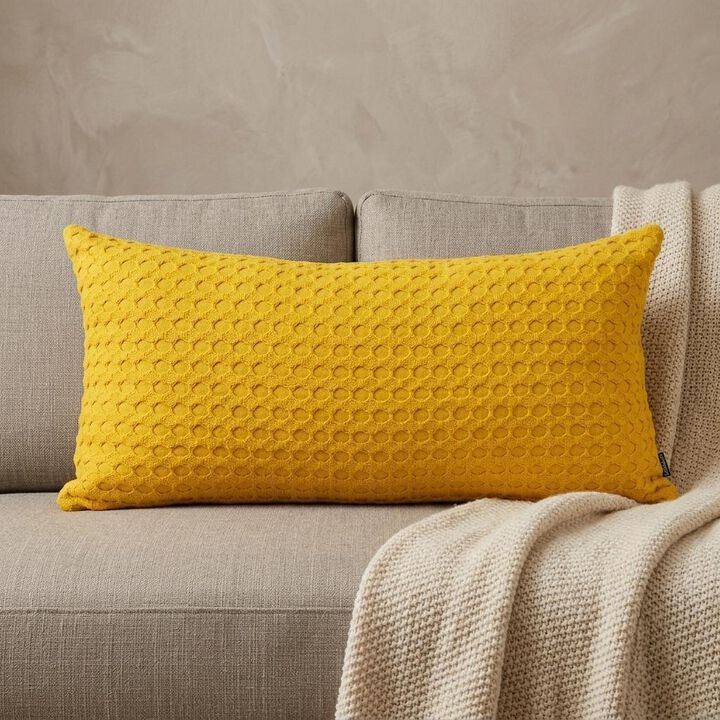HomeRoots 14" X 26" Yellow Cotton Lumbar Throw Pillow With Texture