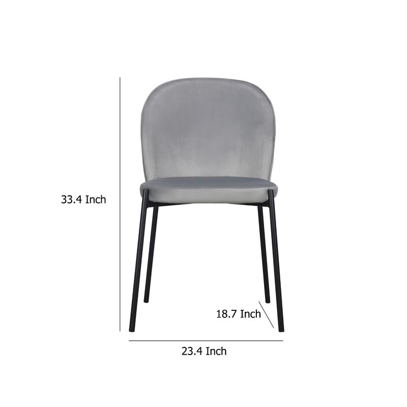 Dining Chair Set of 2, Classic Gray Fabric with Sleek Black Metal Legs