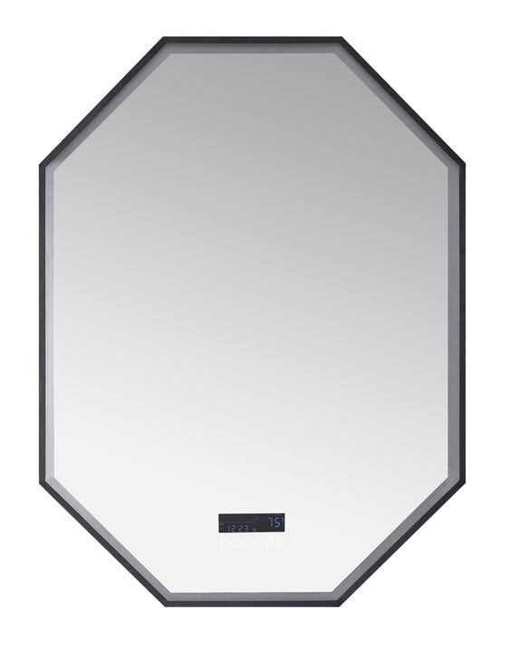 OTTO LED Octagon Black Framed Mirror with Bluetooth and Digital Display