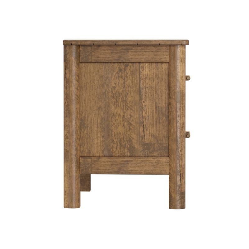Olum 28 Inch Nightstand, 2 Drawers, Metal Handles, Solid Mango Wood, Brown image number 3
