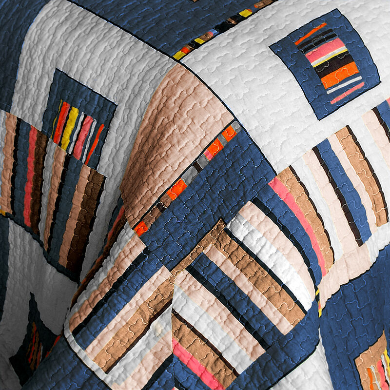 Cotton Queen Size 3PC Plaid Printed Quilt Set Dim Light Vermicelli Quilted Set image number 2