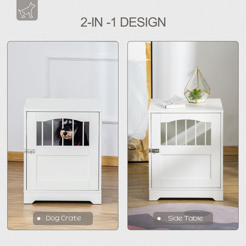 White Puppy Haven: Furniture-Style Dog Kennel End Table