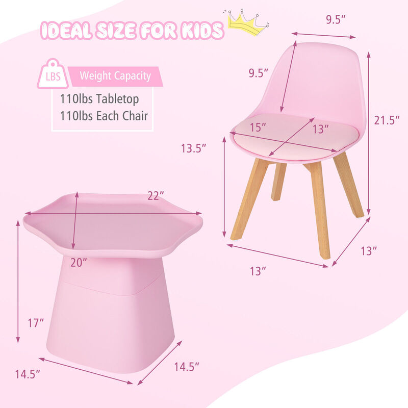 Wooden Kids Activity Table and Chairs Set with Padded Seat-Pink