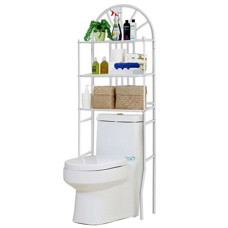 Hivvago Over Toilet Bathroom Space Saving Storage Shelving Unit in White Metal Finish image number 3