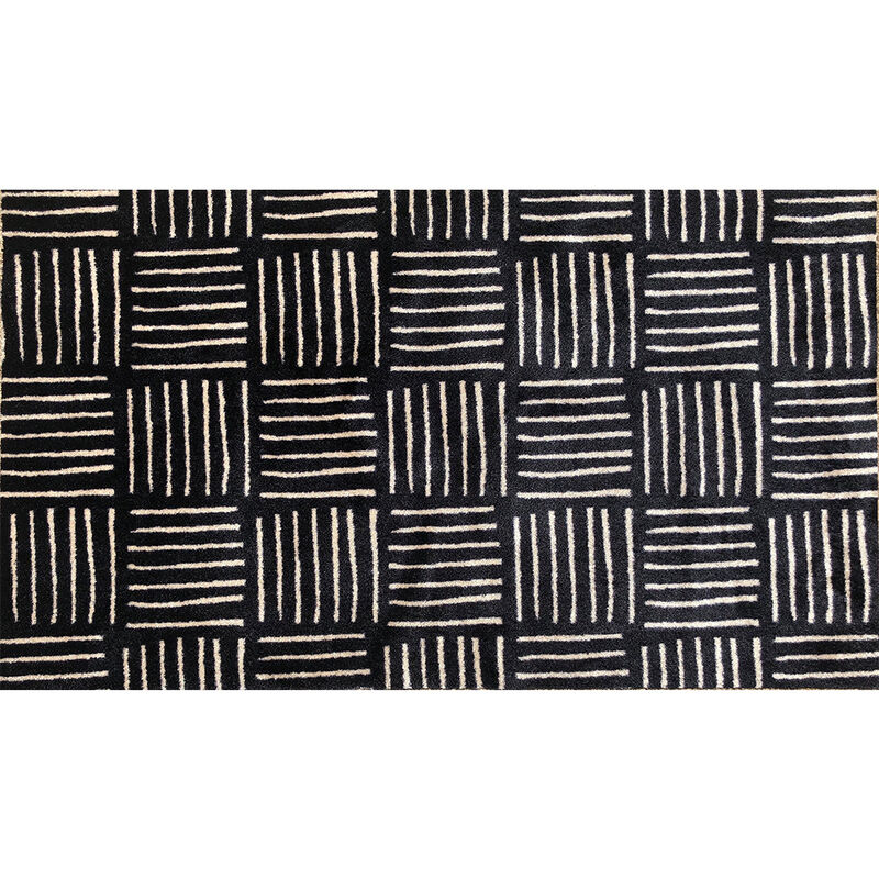 2 X 4 Black and Off White Abstract Machine Tufted Washable Area Rug With UV Protection