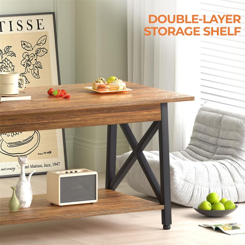 GreenForest Coffee Table with Storage, 39inch Modern Coffee Tables for Living Room, X-Frame Design Farmhouse Coffee Table Space