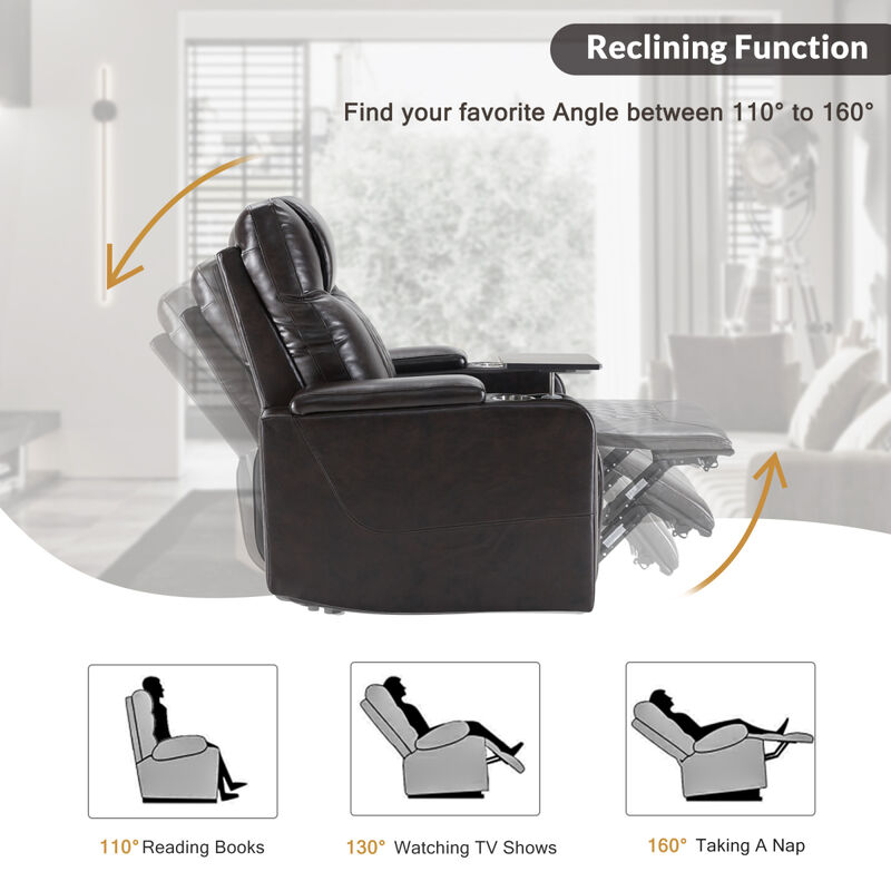 Power Motion Recliner with USB Charging Port and Hidden Arm Storage 2 Convenient Cup Holders Design and 360  Swivel Tray Table, Black