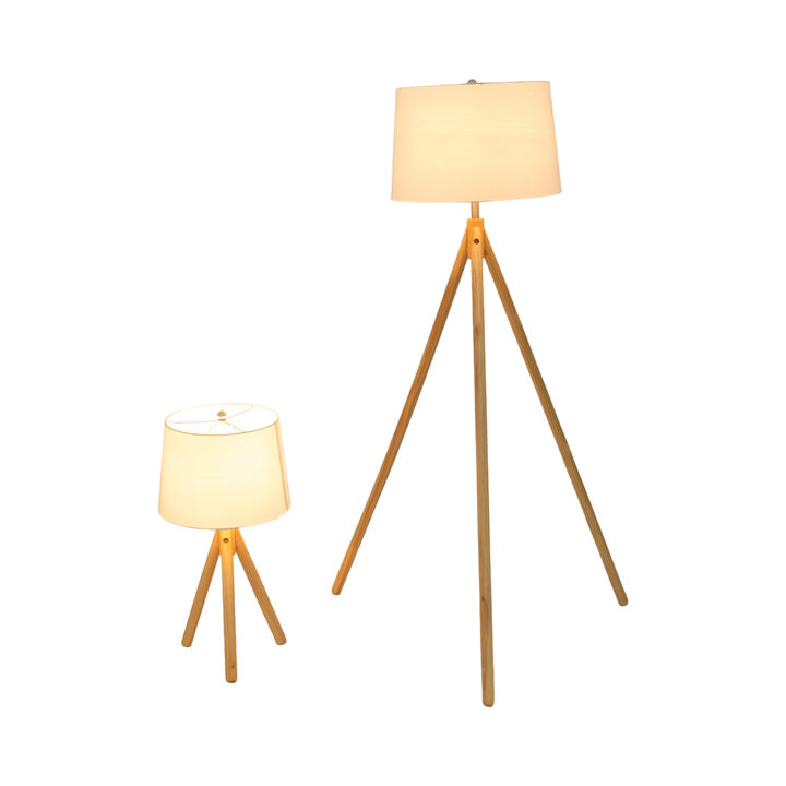 S/2 Wood Tripod Lamps Natural