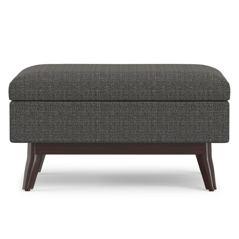 Owen 34 inch Wide Mid Century Modern Rectangle Coffee Table Storage Ottoman in Ebony Tweed Look Fabric, Assembled image number 2