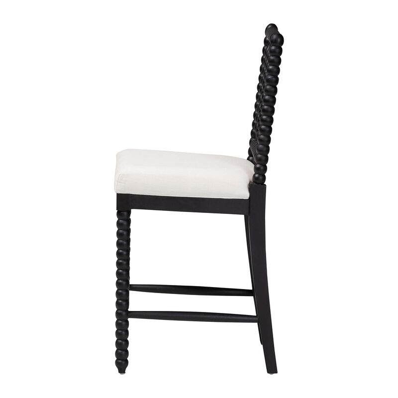 bali & pari Deya Bobbin Counter Stool - Sculptural Wood Kitchen Seating with Upholstered Seat and Spindle Back image number 2