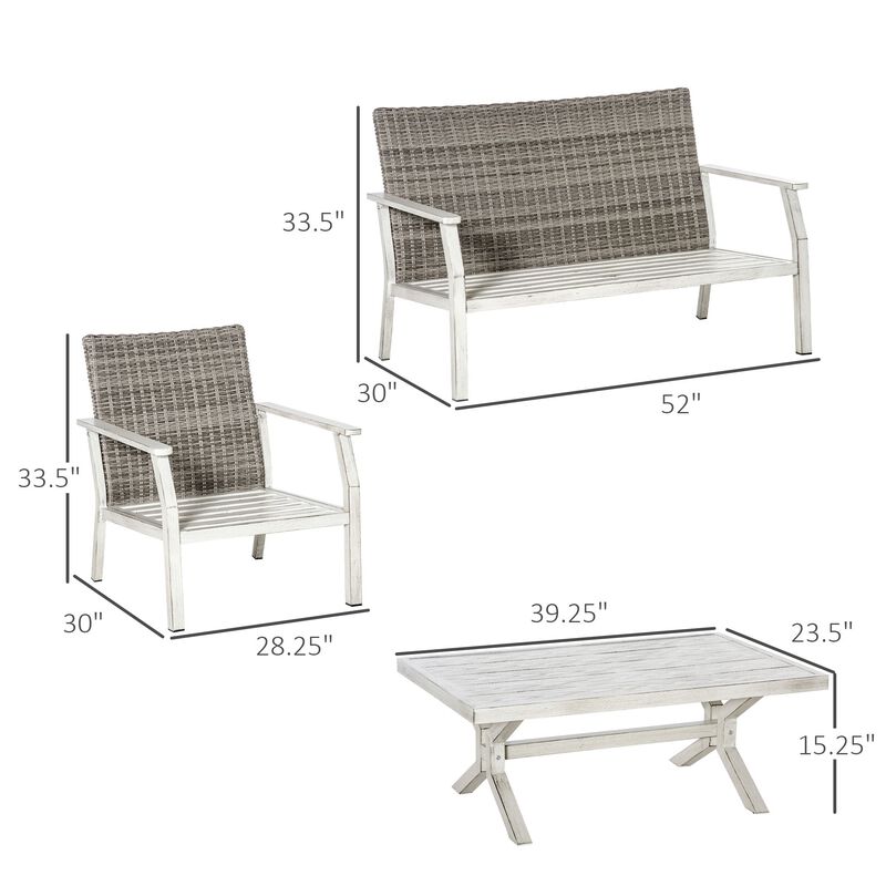 Beige Outdoor Lounge: 4-Piece Wicker Loveseat Set with Coffee Table