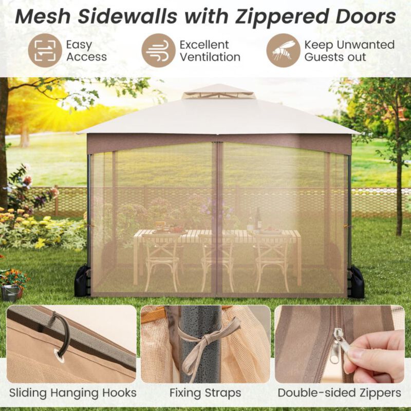 Hivvago Patio Gazebo with Netting Walls with 4 Sandbags