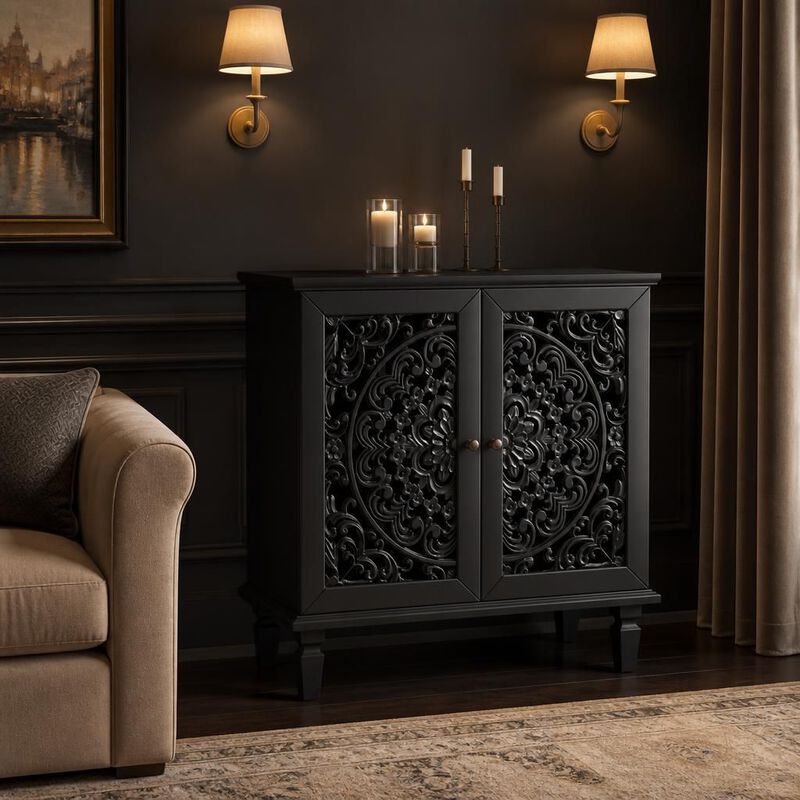 Hollow-Carved 2-Door Accent Cabinet image number 3