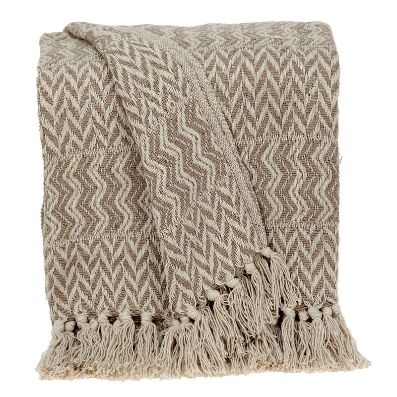 HomeRoots Multi Beige Herringbone Woven Handloom Throw image number 0
