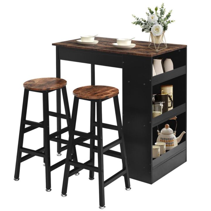 Hivvago 3 Pieces Bar Table Set with Storage