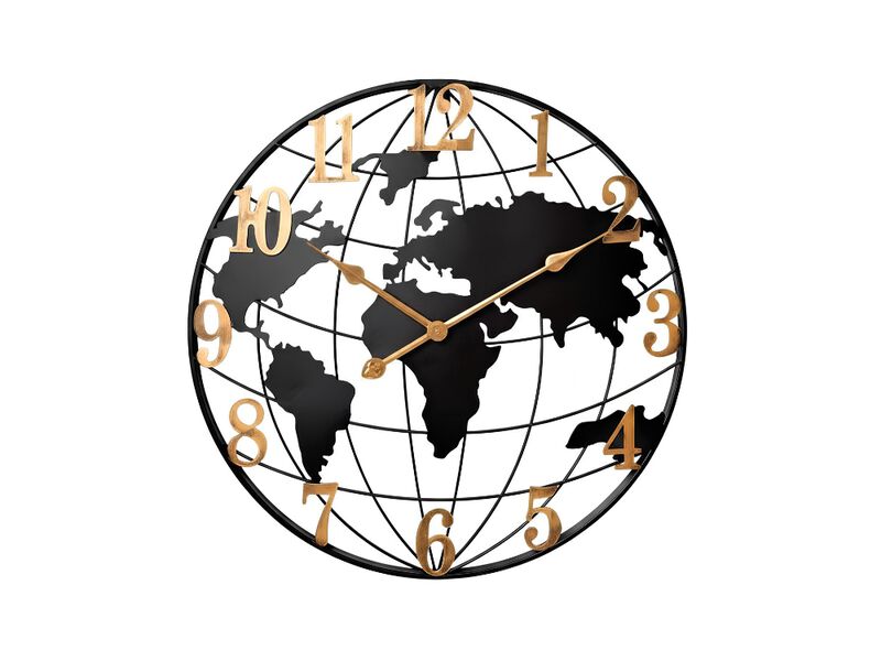 24" Large World Map Wall Clock - Silent Non-Ticking Battery Operated Metal Decor for Living Room & Office image number 0