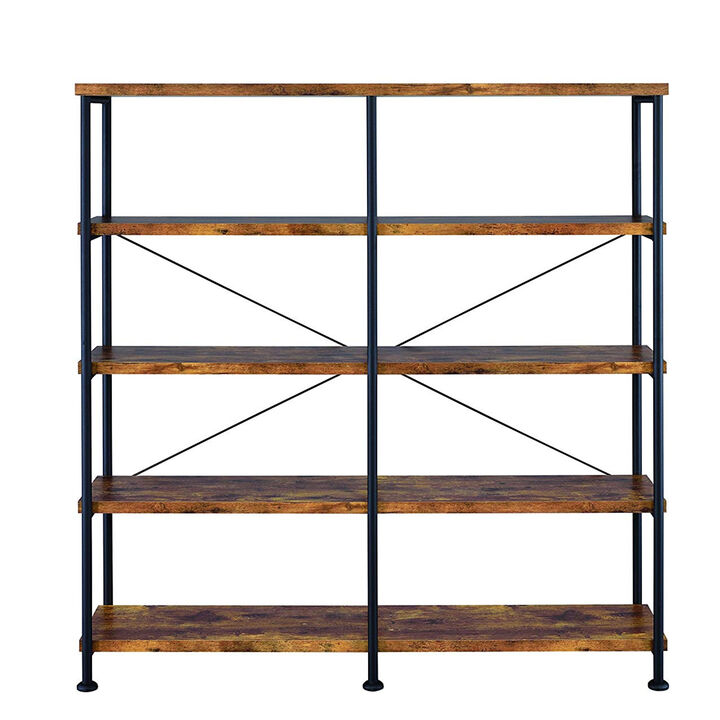 Olga 63 Inch Industrial 4 Tier Shelf Bookshelf, Particleboard, Metal Frame, Brown, Black