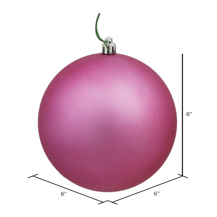 Vickerman N591545DMV Matte Ball Ornaments with Shatterproof UV Resistant, Pre-drilled Cap Secured & Green Floral Wire in 4 per Bag, 6", Mauve