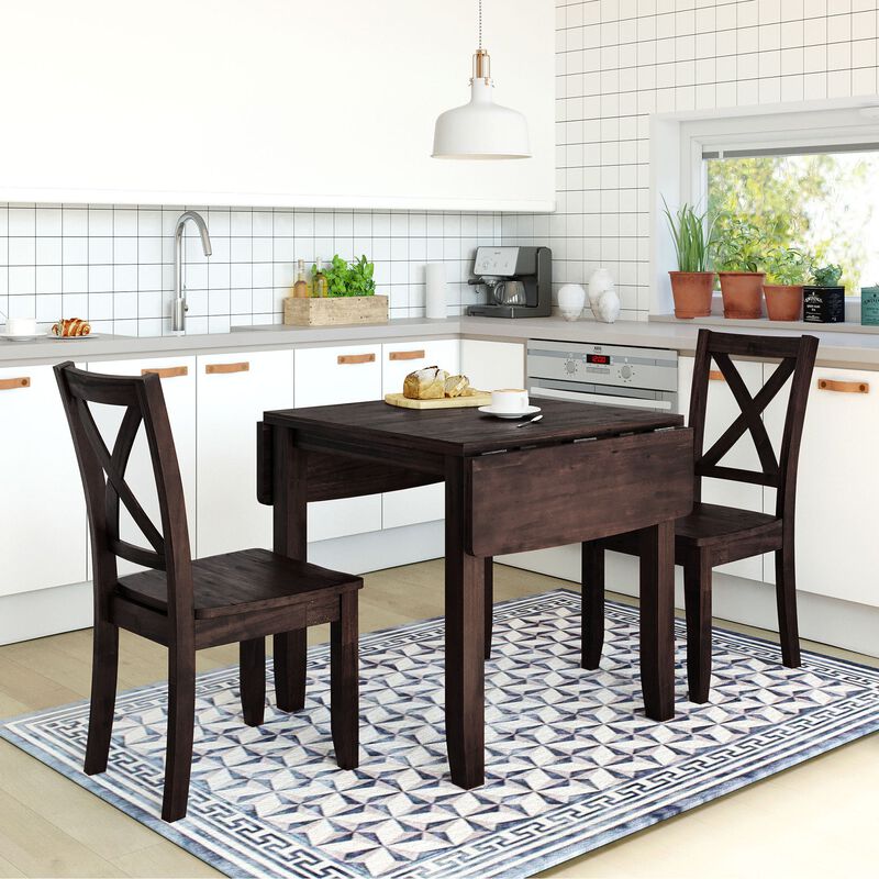 Clihome 3-Piece Drop Leaf Dining Table Set for Small Spaces, Extendable Foldable Table & 2 Chairs for Small Spaces