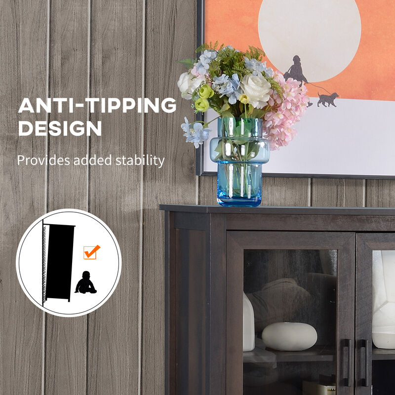 Modern Sideboard Storage Cabinet w/ Adjustable Shelf for Dining Room, Brown