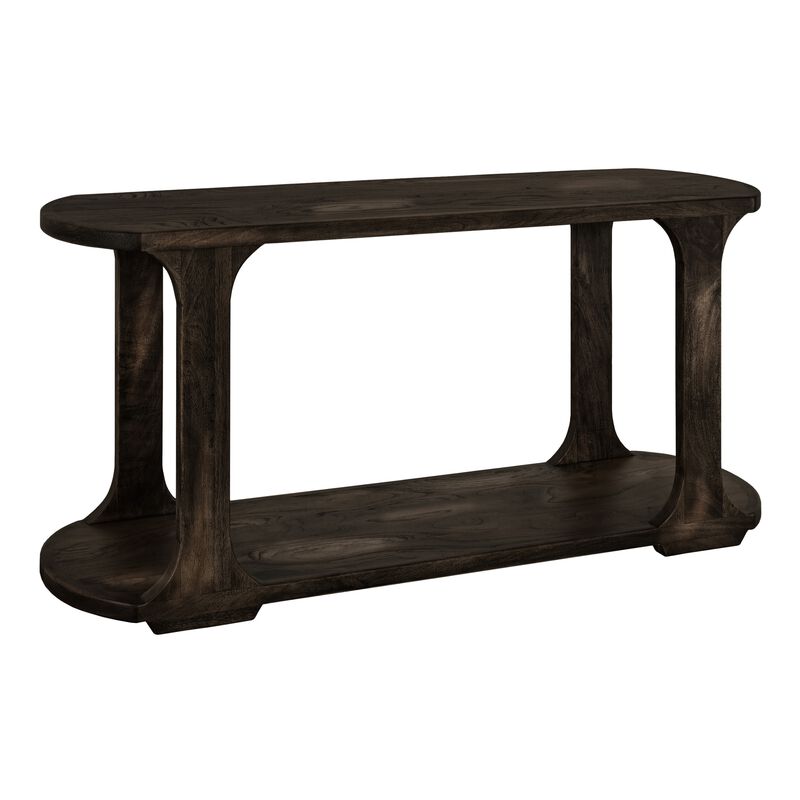 Eray Sofa Console Table, 1 Shelf, Oblong Frame, Black Teak, 59 Inch