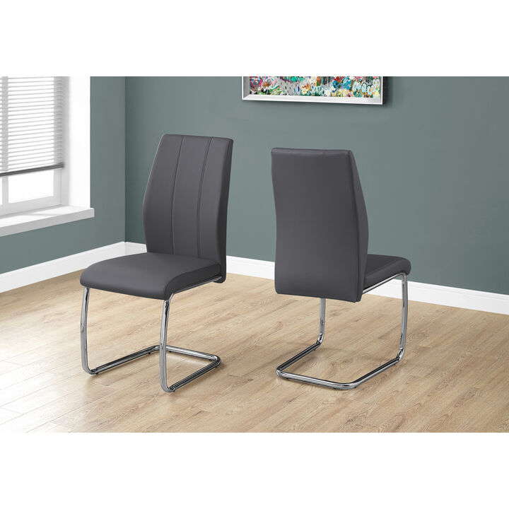 Monarch Specialties I 1077 Dining Chair, Set Of 2, Side, Upholstered, Kitchen, Dining Room, Pu Leather Look, Metal, Grey, Chrome, Contemporary, Modern
