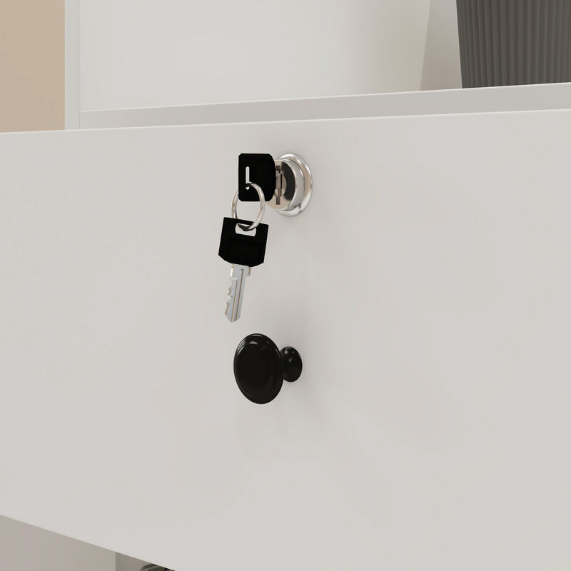 FUFU&GAGA Reception Counter Desk with Perforated Board and 2 Locking Drawers 47.2"L x 19.7"W x 43.3"H White image number 7