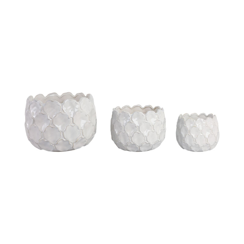 S/3 9/12/15" Cloudy Petal Planters, White image number 2