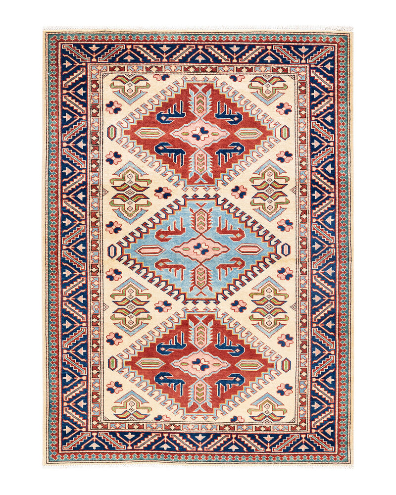 Tribal, One-of-a-Kind Hand-Knotted Area Rug  - Ivory, 4' 2" x 5' 9" image number 1