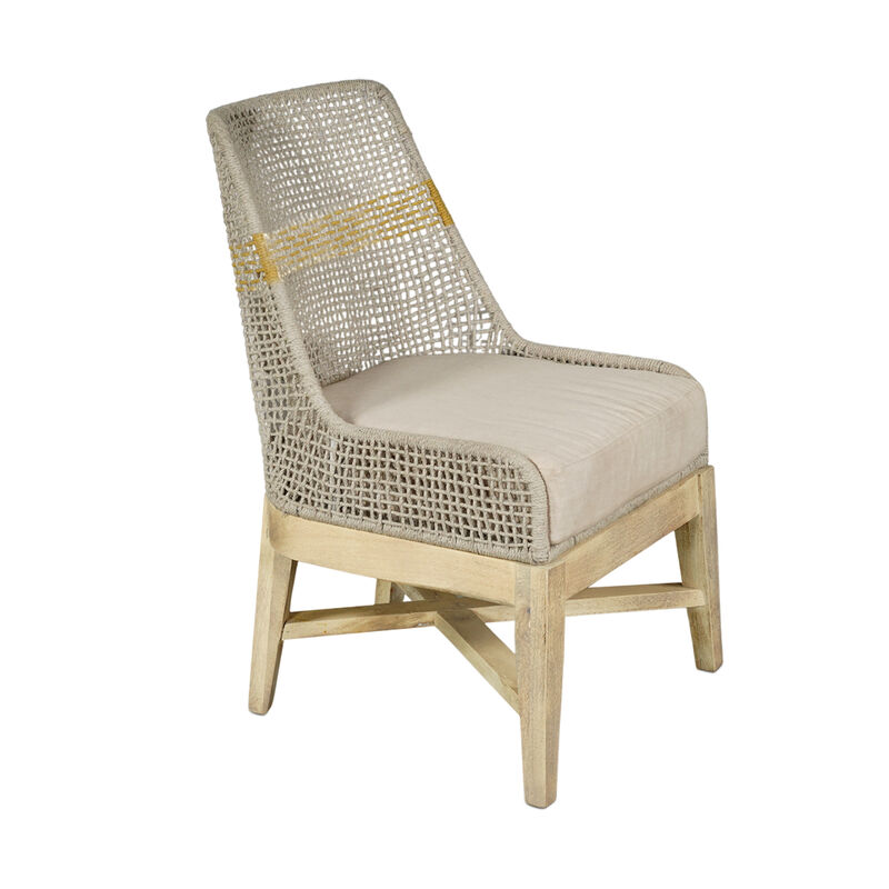 Avira Set of 2 Dining Chairs | Handcrafted Mango Wood | Cotton Rope Weaving | Beige Cushion