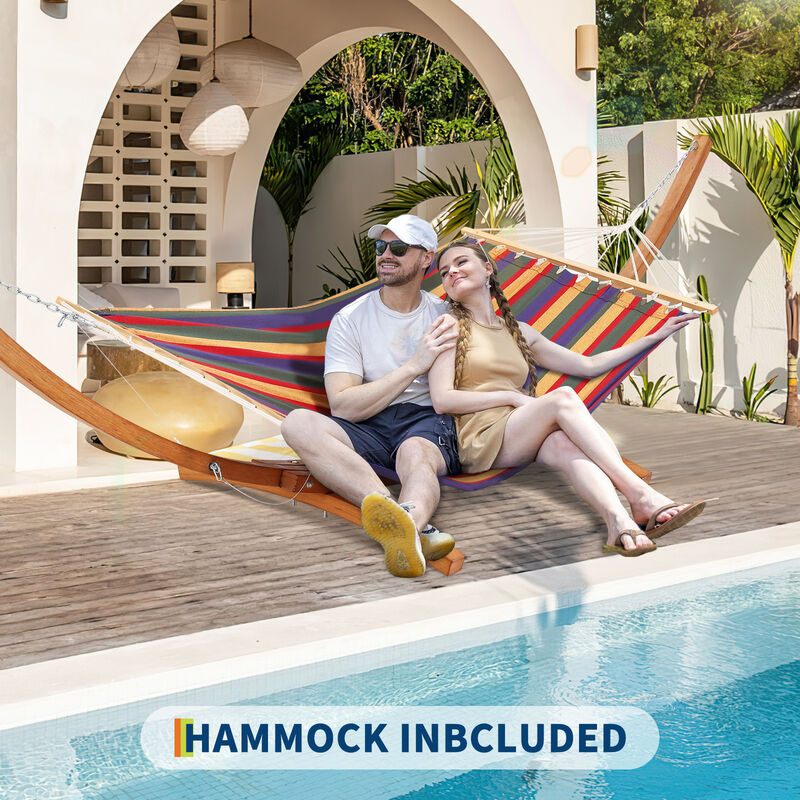 Heavy Duty Curved Wood Hammock Stand &ndash; Weatherproof Frame with Chains & Carabiners, Supports 475 lbs &ndash; Indoor/Outdoor Patio image number 5