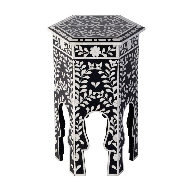 Butler Specialty Amaya 16 in. W Hexagon Bone Inlay Side Table, Black, White image number 3