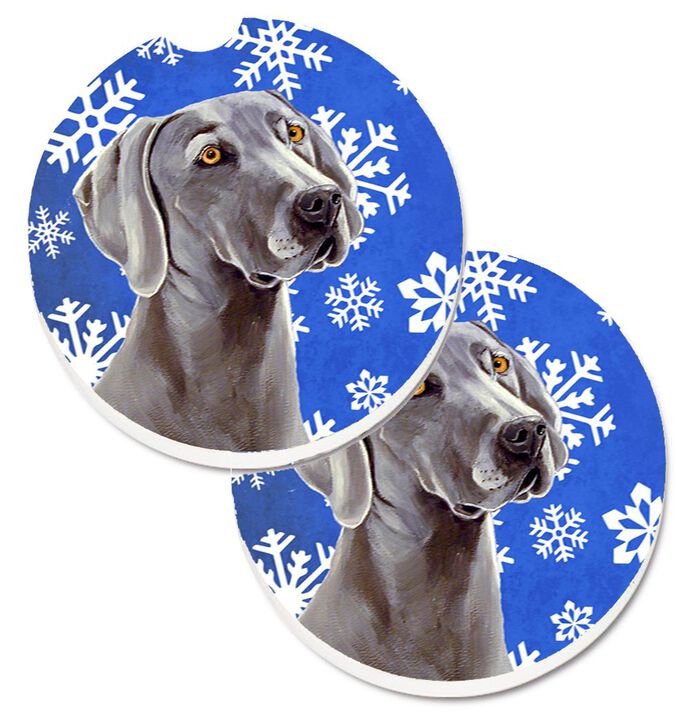 Caroline's Treasures Weimaraner Winter Snowflakes Holiday Set of 2 Cup Holder Car Coasters LH9296CARC, 2.56, Multicolor