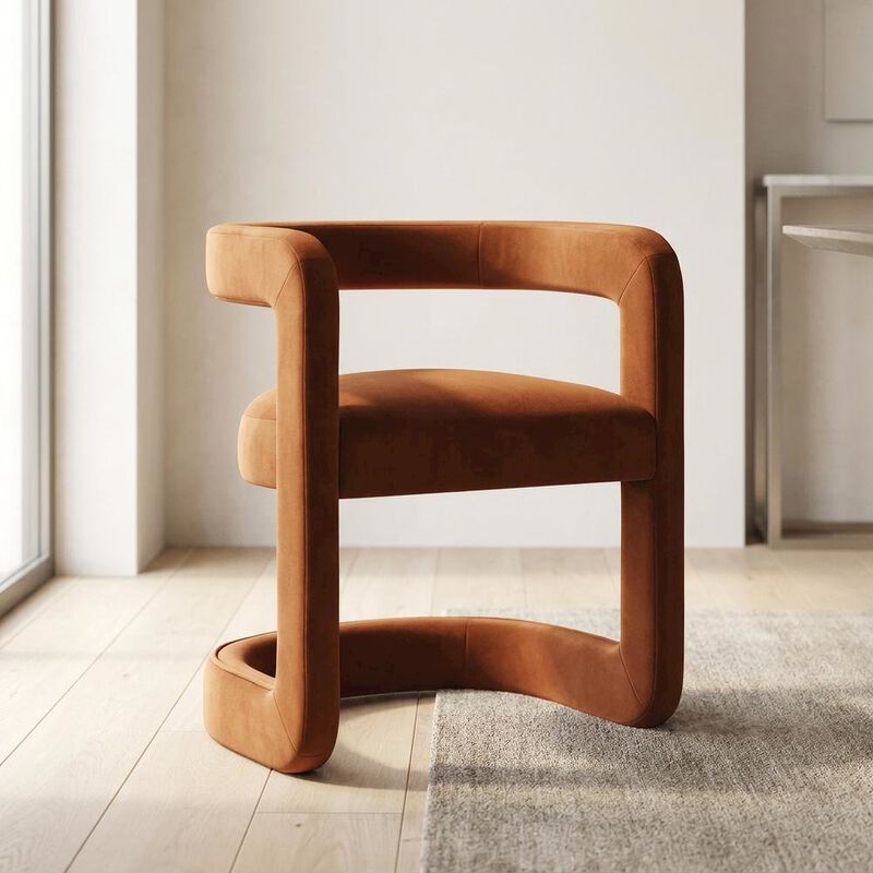 Performance Velvet Barrel Dining Chair with Arms, Cadet Blue image number 4