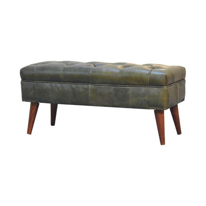 Harbour Green Upholstered Solid Wood Leather Bench