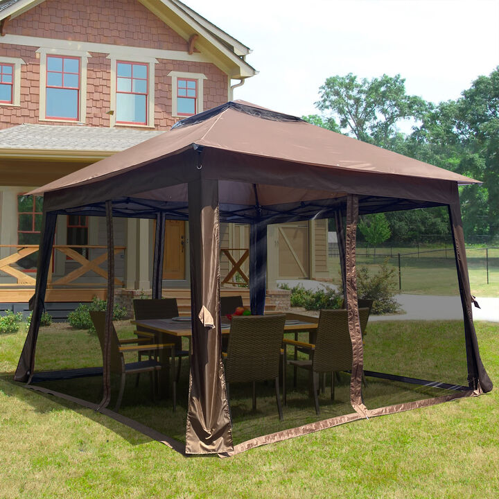 Outdoor 11x11 Ft Pop Up Gazebo Canopy with Removable Zipper Netting, 2-Tier Soft Top Event Tent, Suitable for Patio, Backyard, Garden with 4 Sandbags