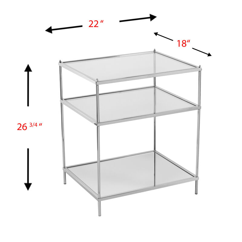 Hivvago 27 Inch  Silver Mirrored Glass And Iron End Table With Shelf