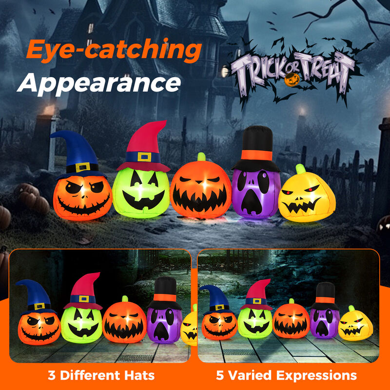 9 Feet Inflatable Pumpkin Patch Family with Built-in LED Lights and Witch Hats image number 6