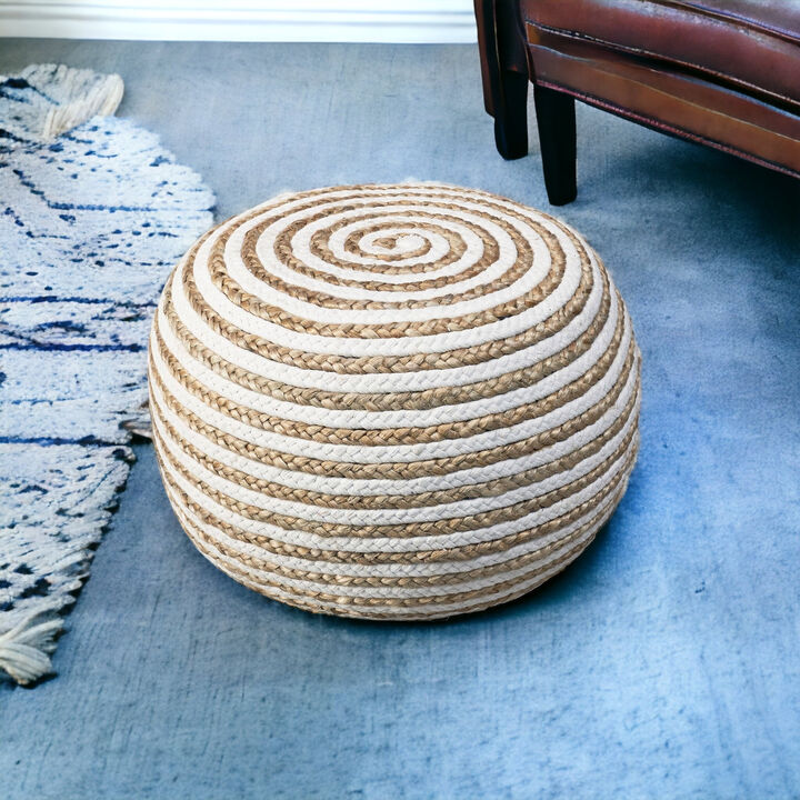 Round Striped Cotton Blend Pouf – Ottoman Accent Seat for Bedroom or Study