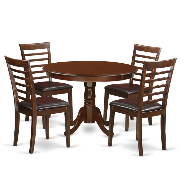 5 Pc set with a Round Kitchen Table and 4 Leather Kitchen Chairs in Mahogany