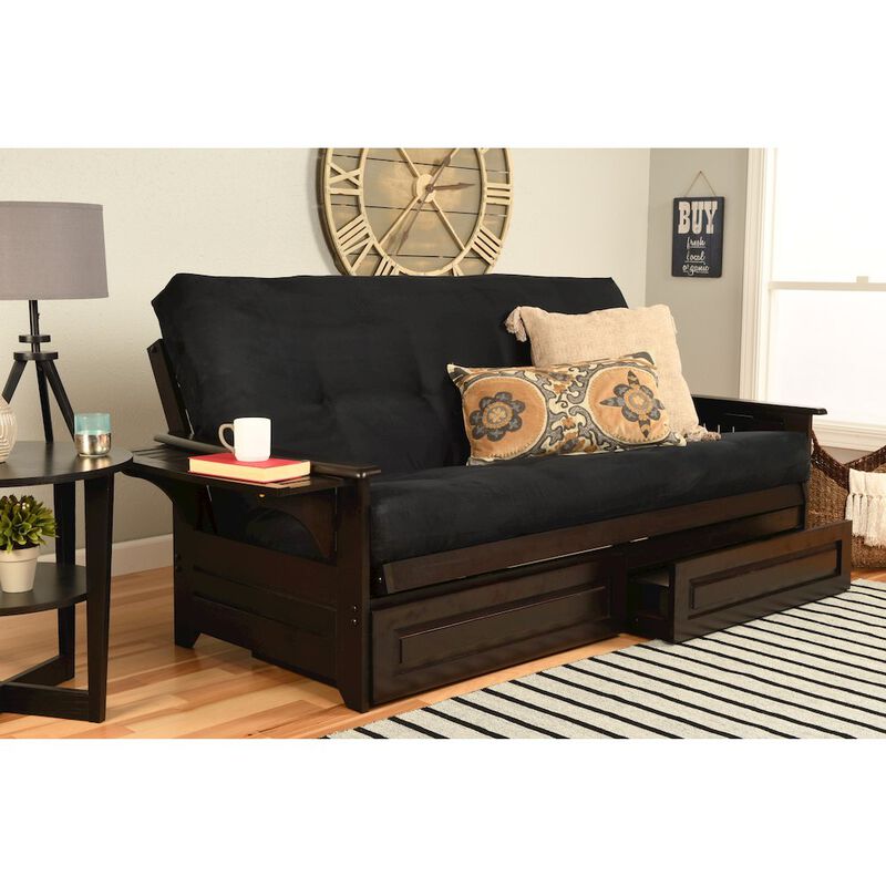 Phoenix Frame-Espresso Finish-Suede Black Mattress-Storage Drawers image number 2