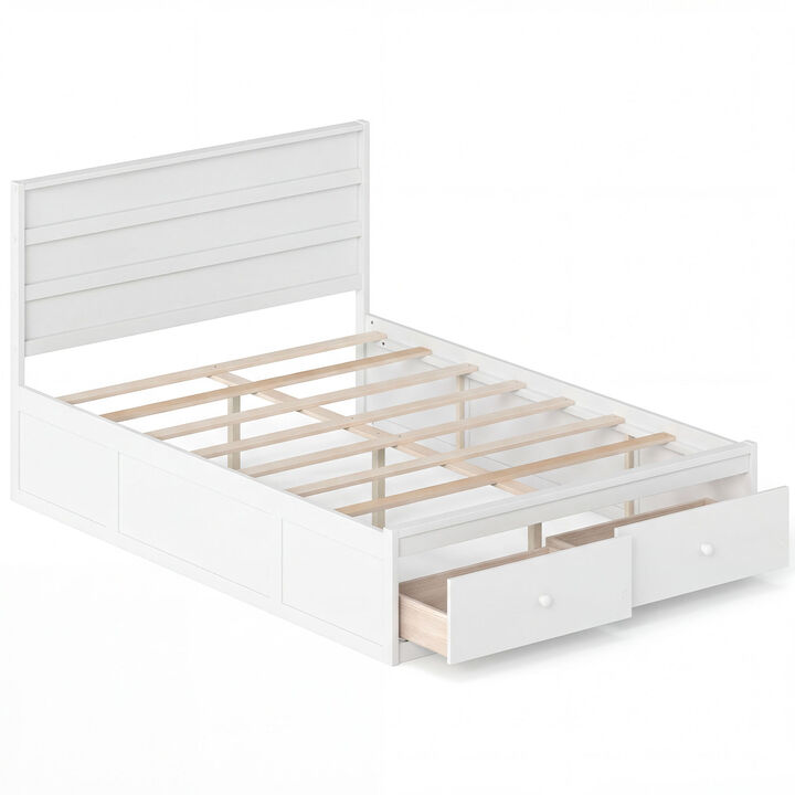 Full Size Wood Bed Frame with Built-In Storage Drawers for Bedroom