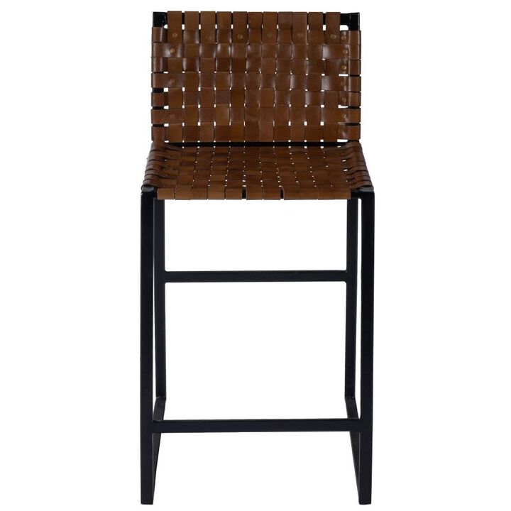 HomeRoots 36" Brown And Black Leather And Genuine Leather And Iron Bar Chair