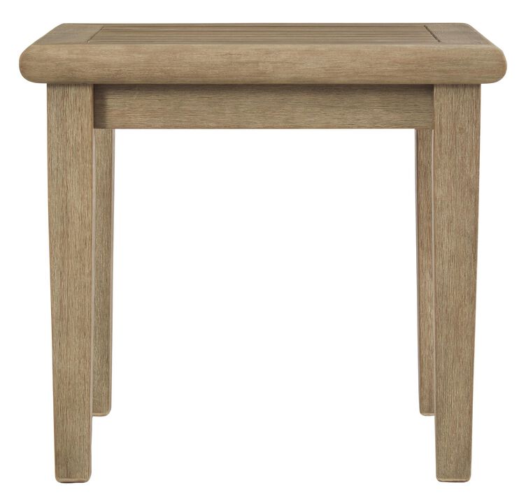 Square Wooden Frame End Table with Plank Tabletop, Teak Brown