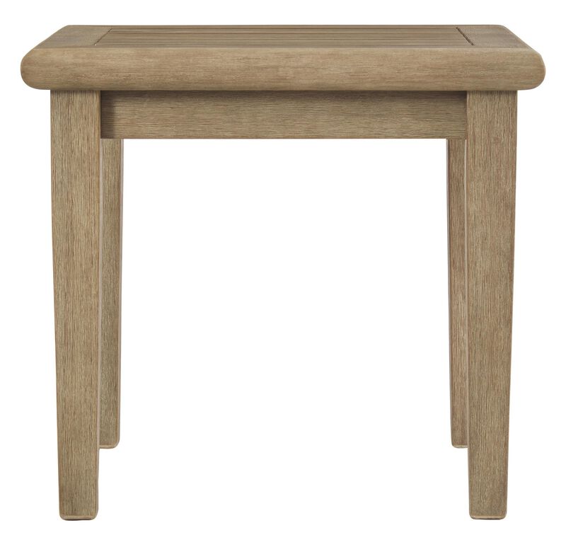 Square Wooden Frame End Table with Plank Tabletop, Teak Brown