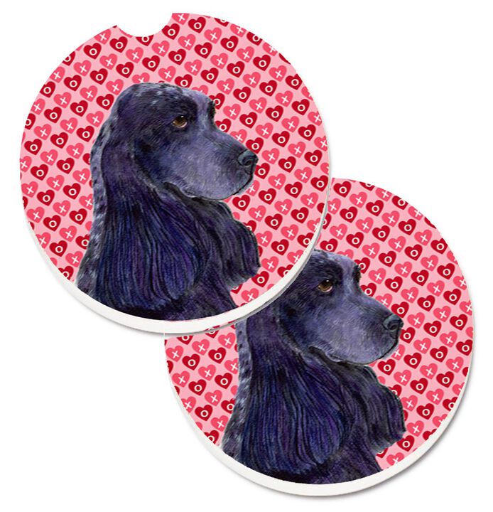 Caroline's Treasures black Cocker Spaniel Hearts Love Valentine's Day Set of 2 Cup Holder Car Coasters SS4471CARC, 2.56, Multicolor
